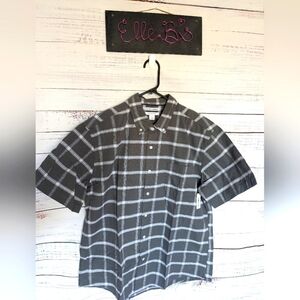 NWT Amazon Essentials Mens Gray Plaid Short Sleeve Regular Fit Button Down XL